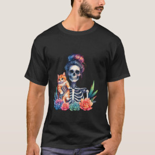 Messy Bun Skeleton Kitten Cat Succulent Lovers Hal T-Shirt