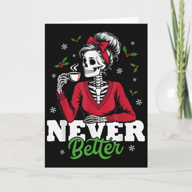 Messy Bun Skeleton Santa Coffee Xmas Funny Women S Card (Front)
