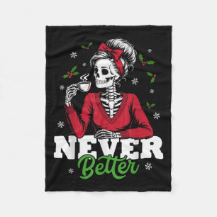 Messy Bun Skeleton Santa Coffee Xmas Funny Women S Fleece Blanket