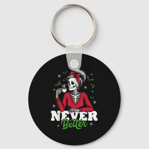 Messy Bun Skeleton Santa Coffee Xmas Funny Women S Key Ring