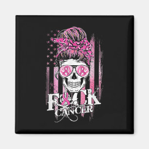 Messy Bun Skull Breast Cancer Awareness Cancer  Magnet