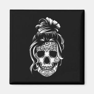 Messy Bun Skull Mum Halloween Shirt Dead Sugar Sku Magnet
