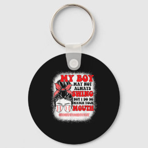 Messy Bun Softball Mom My Boy May Not Always Swing Key Ring
