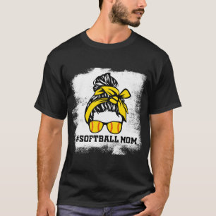 Messy Bun Softball Mum Life Bleached Game Day Chee T-Shirt