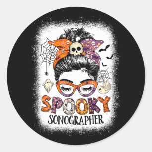 Messy Bun Spooky Sonographer Fun Halloween Costume Classic Round Sticker