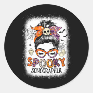 Messy Bun Spooky Sonographer Fun Halloween Costume Classic Round Sticker