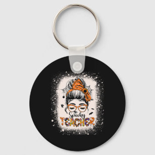 Messy Bun Spooky Teacher Womens Bleached Halloween Key Ring