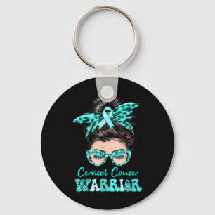 Messy Bun Teal Ribbon Cervical Cancer Warrior Key Ring