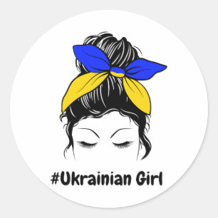 Messy Bun Ukraine Ukrainian Girl #ukrainian Girl  Classic Round Sticker