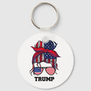 Messy Bun Usa Flag Girl Trump Key Ring