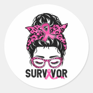 Messy Bun Wear Pink Survivor Breast Cancer Awarene Classic Round Sticker