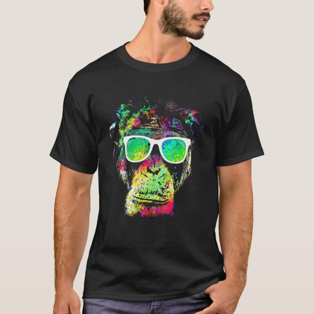 Messy Colour Monkey Rainbow Splatter Colourful Mon T-Shirt (Front)