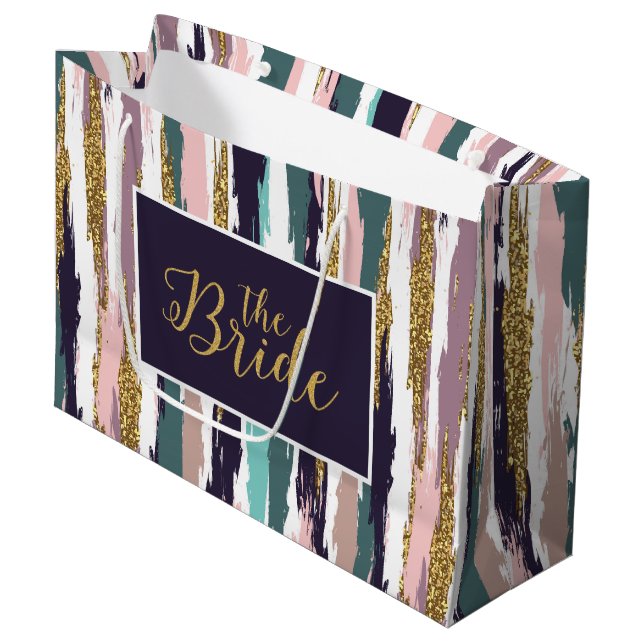 Messy colourful watercolors brushstrokes pattern large gift bag (Front Angled)
