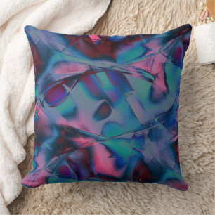 Messy curves polished of bright cyan to pink hues cushion