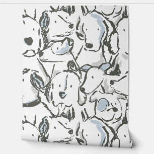 Messy Dog Sketches - Animal Sketch - Grey Blue Wallpaper