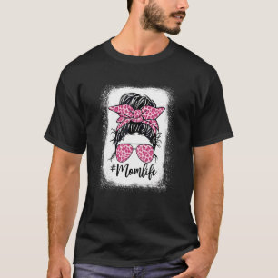 Messy Hair Bun Mum Life Pink Leopard Mother's Day T-Shirt