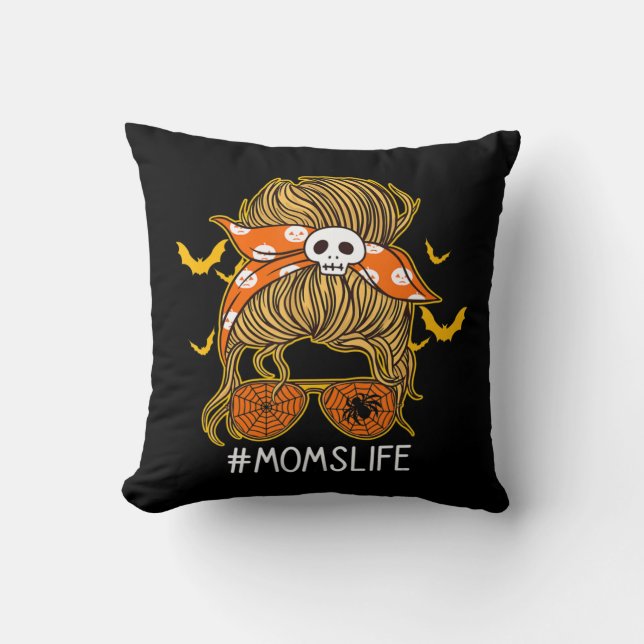 Messy Hair Bun Mum Life spooky Halloween  Cushion (Front)