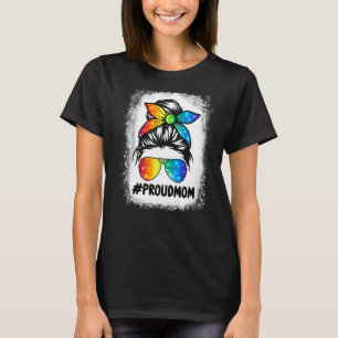 Messy Hair Bun Proud Mum Lgbt Gay Pride Support Lg T-Shirt