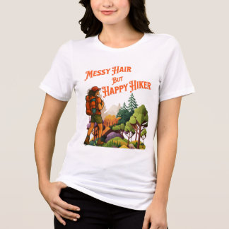 Messy Hair But Happy Hiker Female Hiking Tri-Blend Shirt
