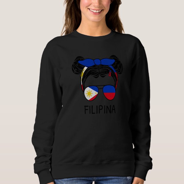 Messy Hair Filipina Girl Philippines Pride Women L Sweatshirt (Front)