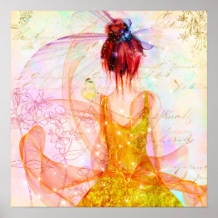 Messy Hair Mystical Girl Art Warm Colours Poster