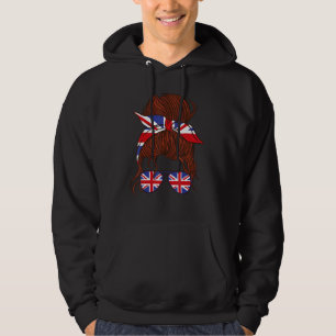 Messy Hair Woman Bun British Flag Mothers Day Quee Hoodie