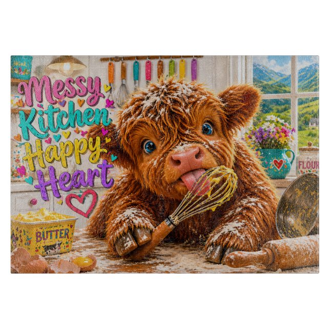 Messy Kitchen, Happy Heart Cutting Board (Front)
