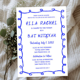 Messy Loops Hand Drawn Custom Bar Bat Mitzvah Invitation