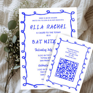 Messy Loops Hand Drawn Custom QR Bar Bat Mitzvah Enclosure Card