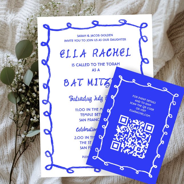 Messy Loops Hand Drawn Custom QR Bar Bat Mitzvah Enclosure Card (Messy Loops Hand Drawn Custom QR Bar Bat Mitzvah Enclosure Card
)