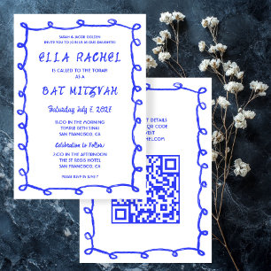 Messy Loops Hand Drawn Custom QR Bar Bat Mitzvah Invitation