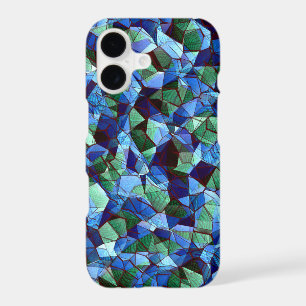 Messy of green and blue irregular mosaic overlaid 