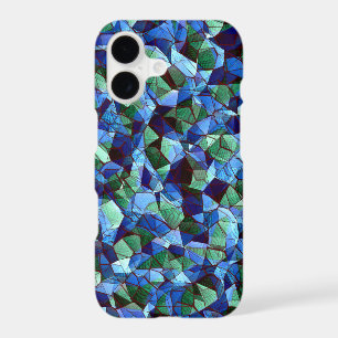 Messy of green and blue irregular mosaic overlaid 