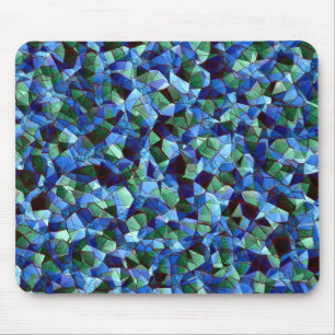 Messy of green and blue irregular mosaic overlaid mouse pad