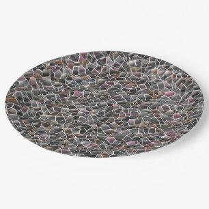 Messy of rough salmon and grey irregular mosaic th paper plate