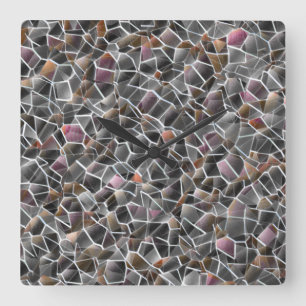Messy of rough salmon and grey irregular mosaic th square wall clock