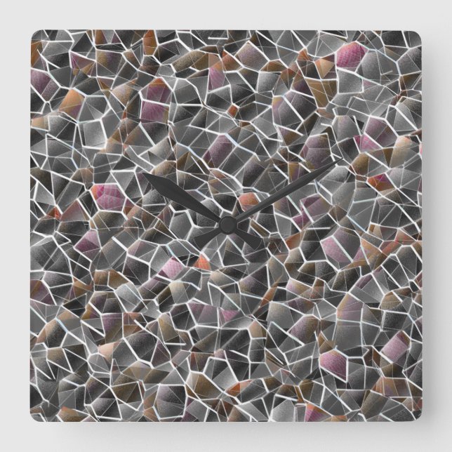Messy of rough salmon and grey irregular mosaic th square wall clock (Front)