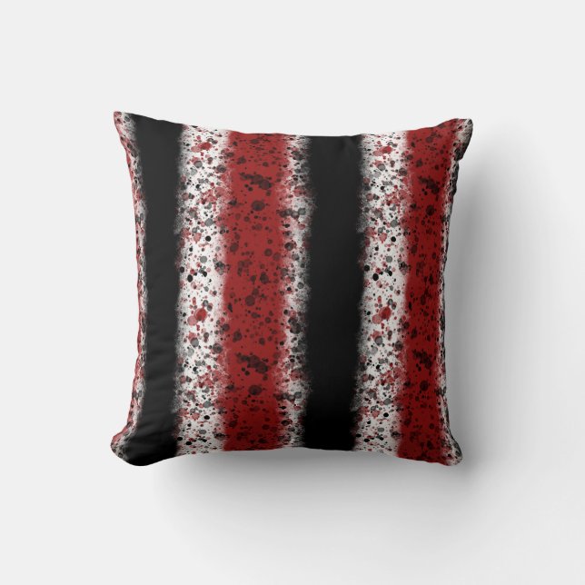Messy Painted Stripes, Red, Black and White Cushion (Front)