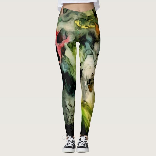 Messy Palette Cool Abstract Pattern Leggings (Front)