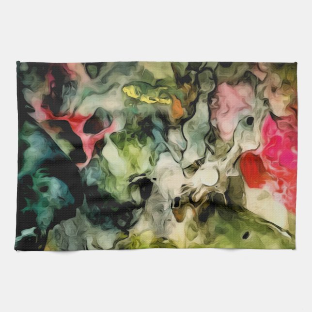 Messy Palette Cool Abstract Pattern Tea Towel (Horizontal)