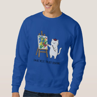 Messy Playful Artist Cat Blue Aesthetic Art Sweatshirt