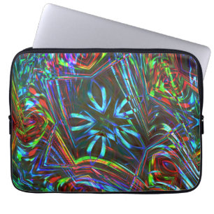 Messy strokes of colourful neon on dark background laptop sleeve
