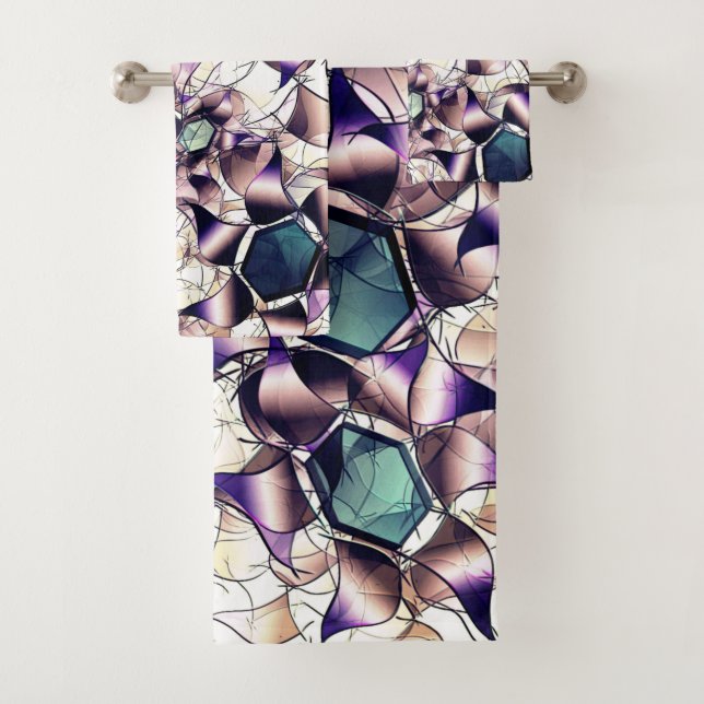 Messy virtual flower in gradient tones bath towel set (Insitu)