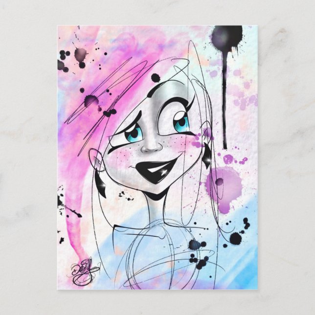 Messy Watercolor Sketch Girl Postcard (Front)