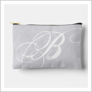 Messy White Monogram on Soft Grey Grunge Accessory Pouch