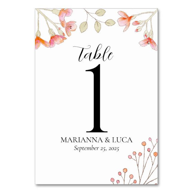 Messy Wildflowers Table Number (Back)