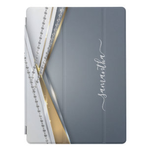 Metal 3-D look Calligraphy Gold Monogram Diamond   iPad Pro Cover