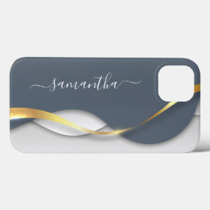 Metal 3-D look Calligraphy Gold Monogram Wave iPhone 13 Case
