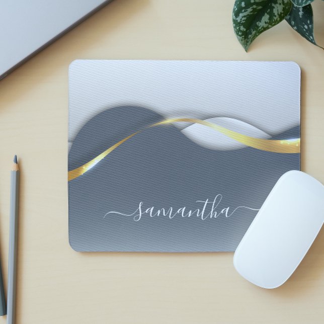 Metal 3-D look Calligraphy Gold Monogram Wave  Mouse Pad (Creator Uploaded)