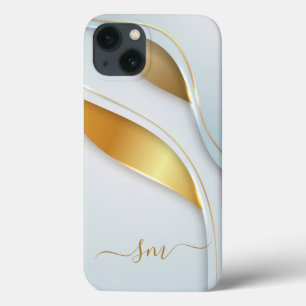 Metal 3-D look Calligraphy Initials Gold White iPhone 13 Case